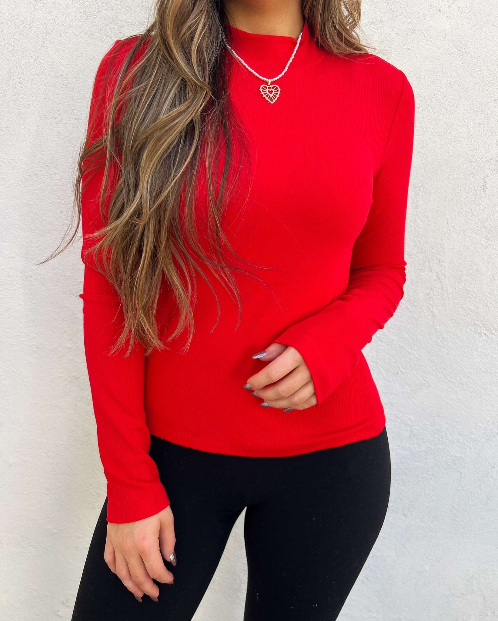 harlow ribbed top - red