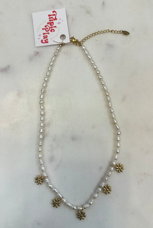 triple play pearl necklace with daisy charms