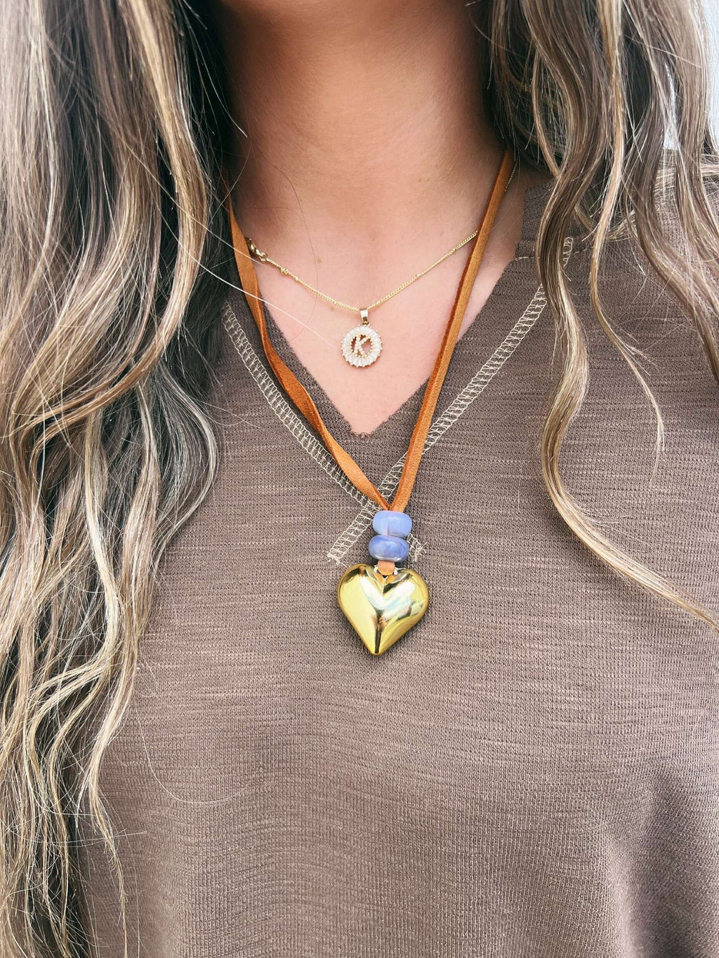 bubble heart leather necklace