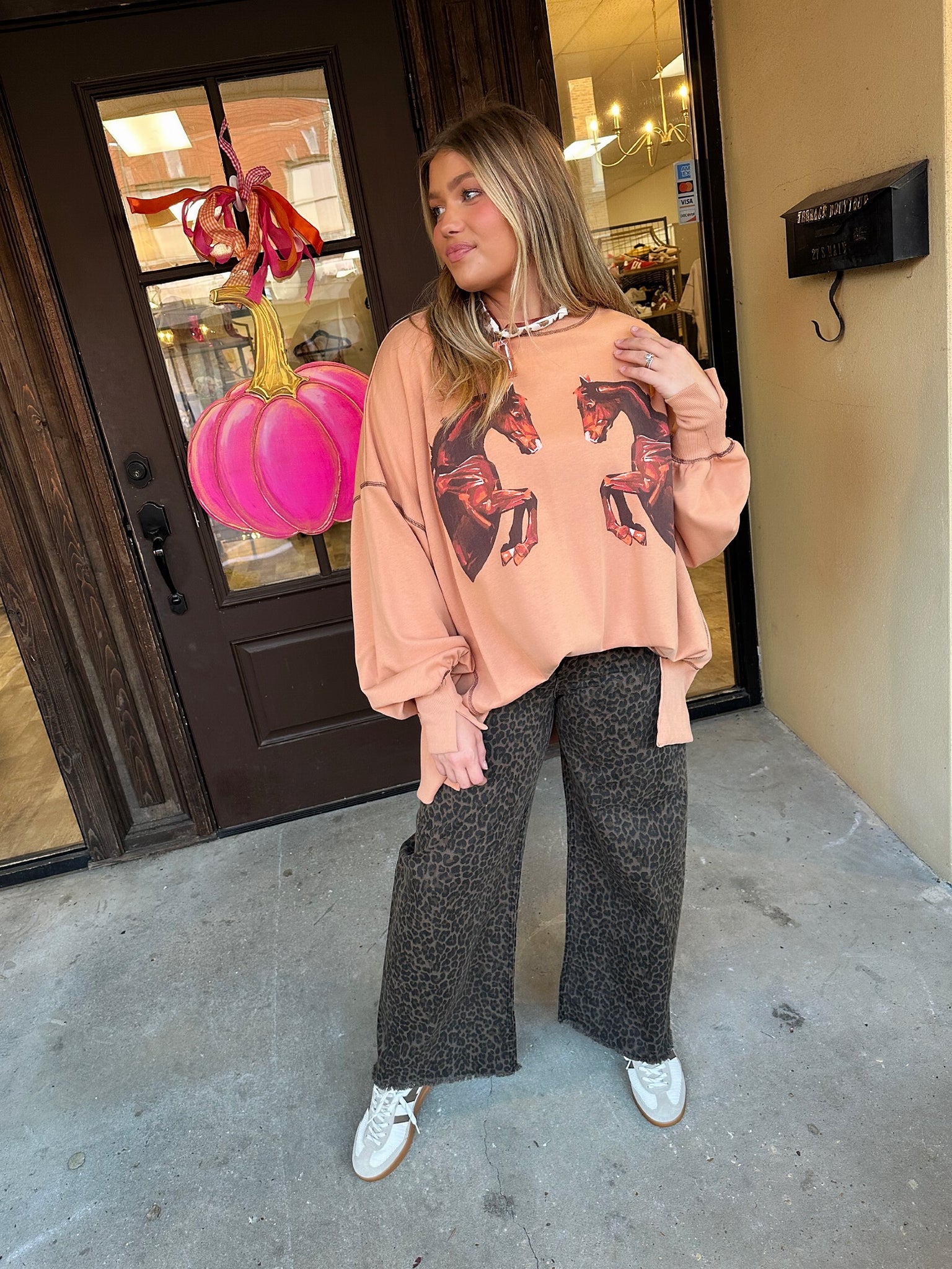 harlow olive leopard wide leg jean