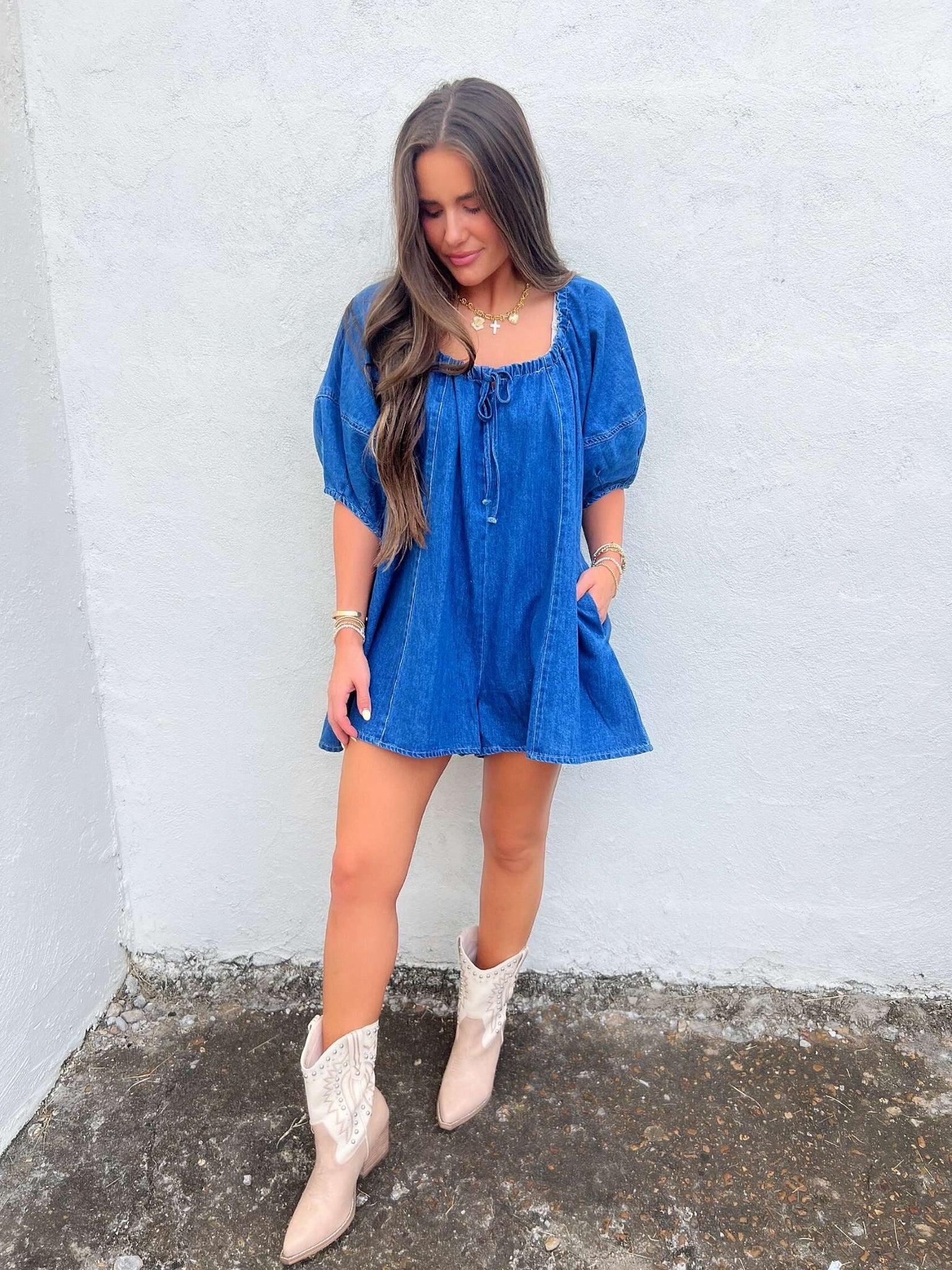 wonderland denim romper