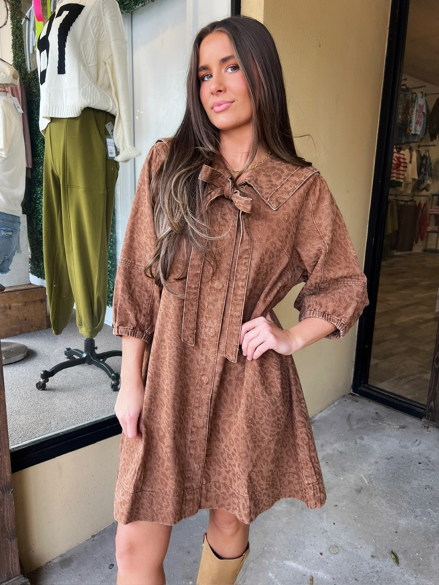 elliot denim leopard dress