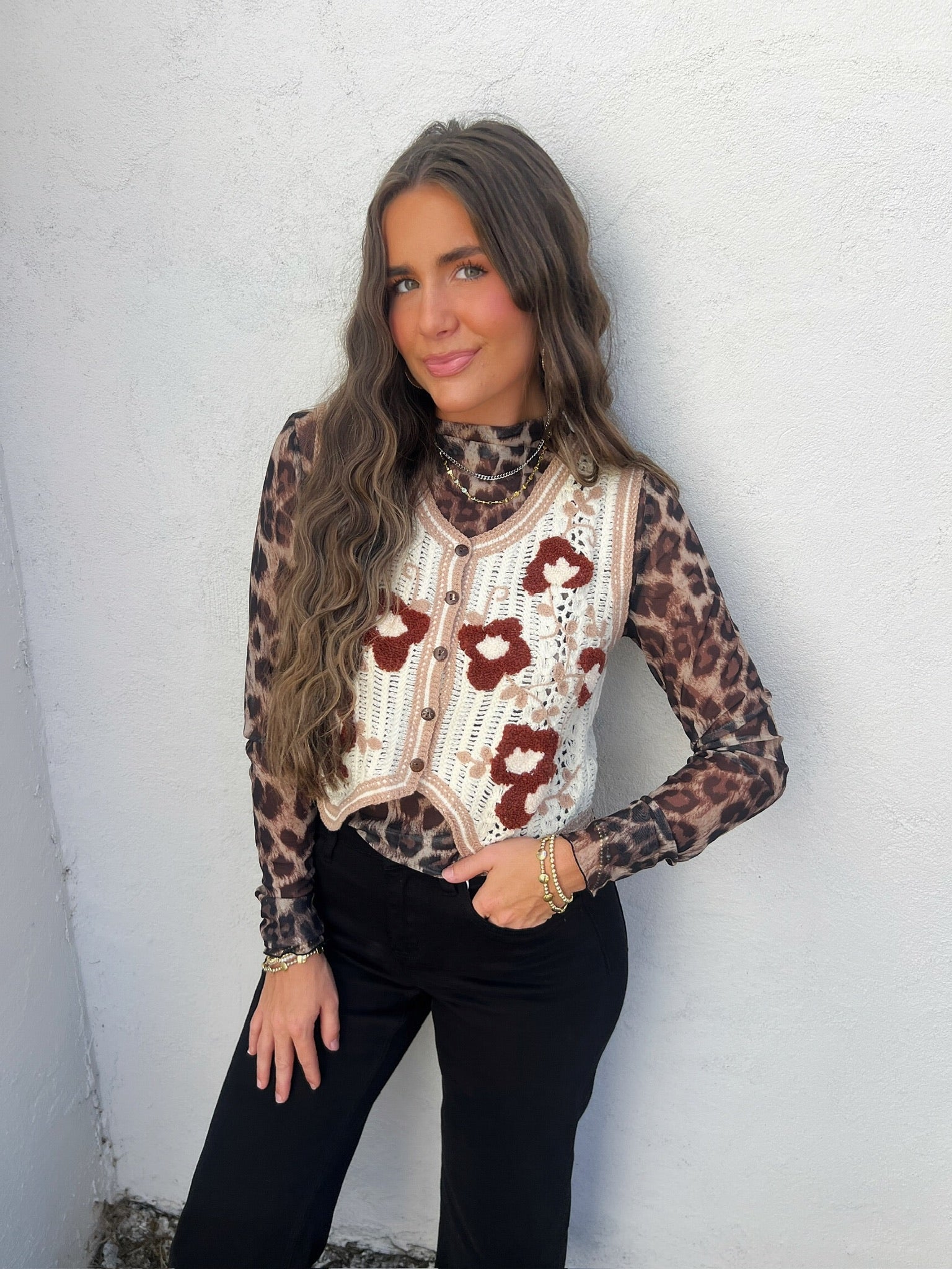 leopard layering top