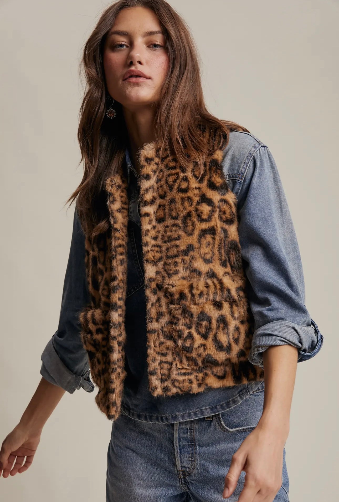 faux fur leopard vest