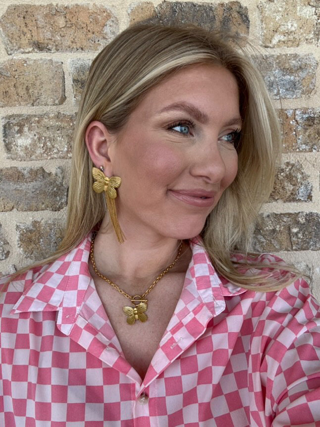 triple play butterfly with tassels earring