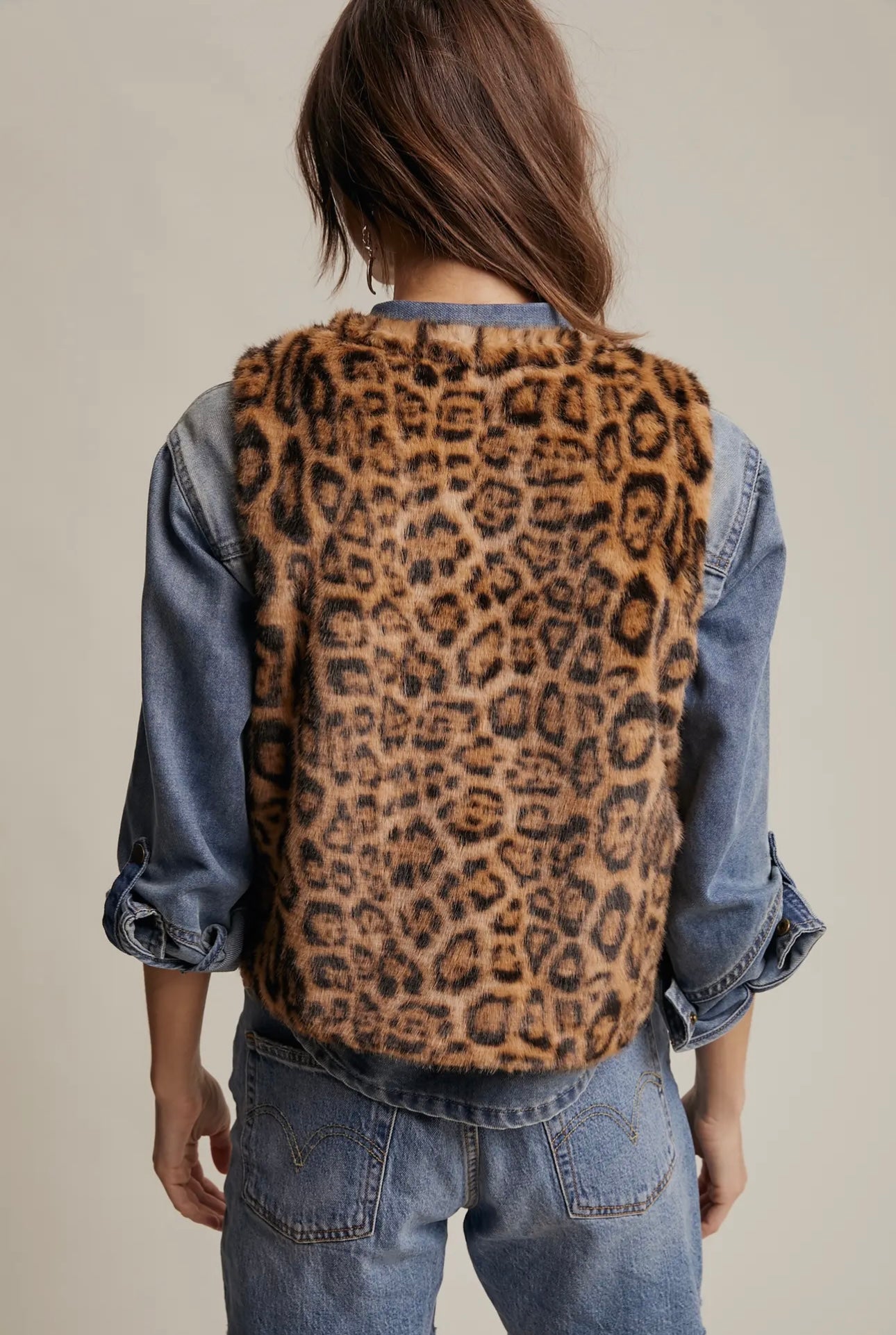 faux fur leopard vest