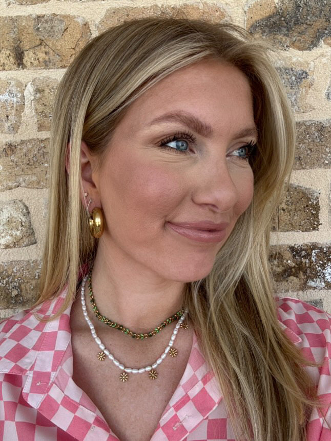 triple play pearl necklace with daisy charms