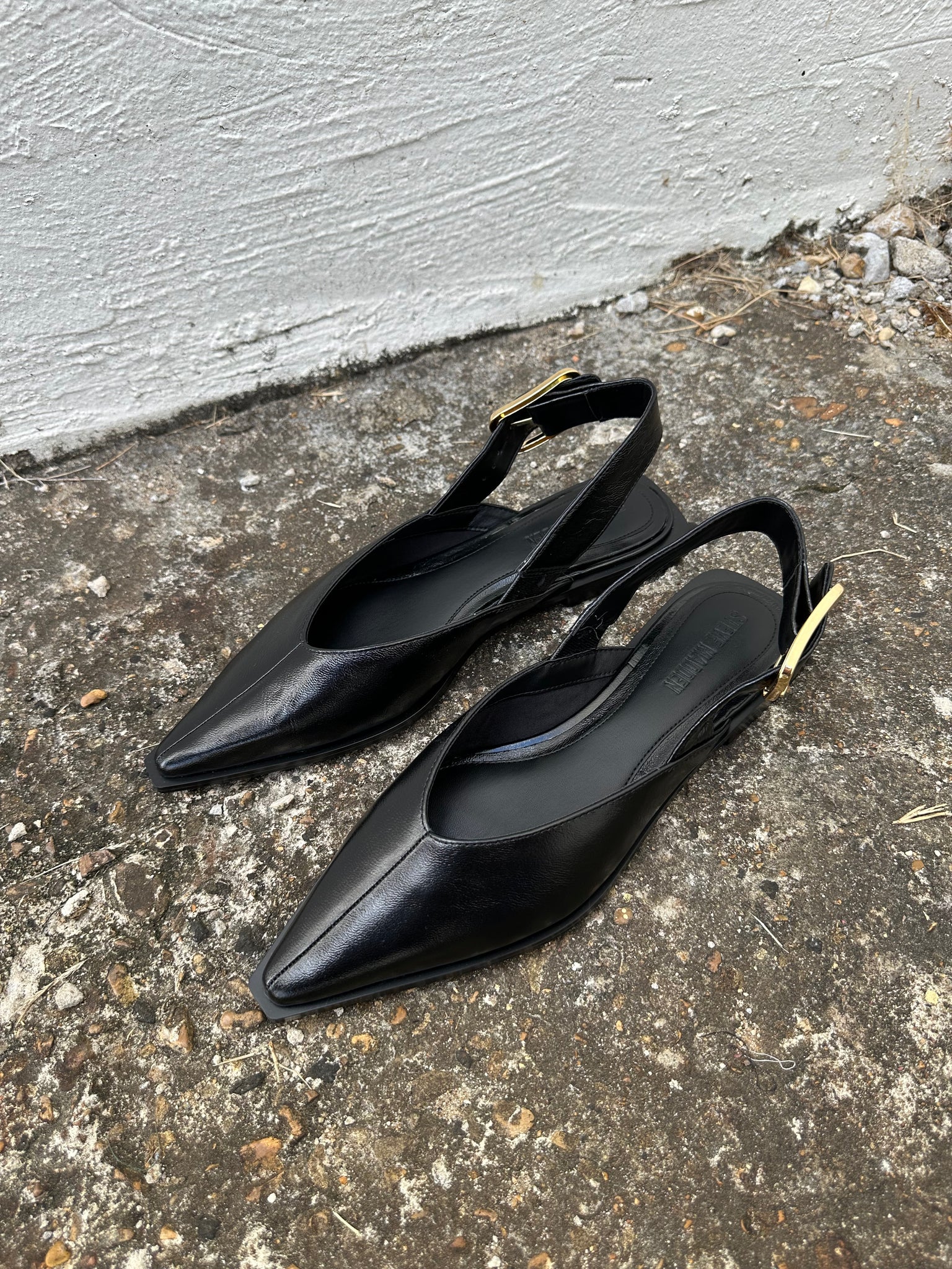 steve madden shay black leather sling back ballet flat