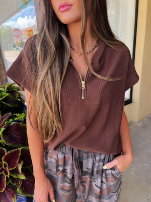 sadie quarterzip in chocolate