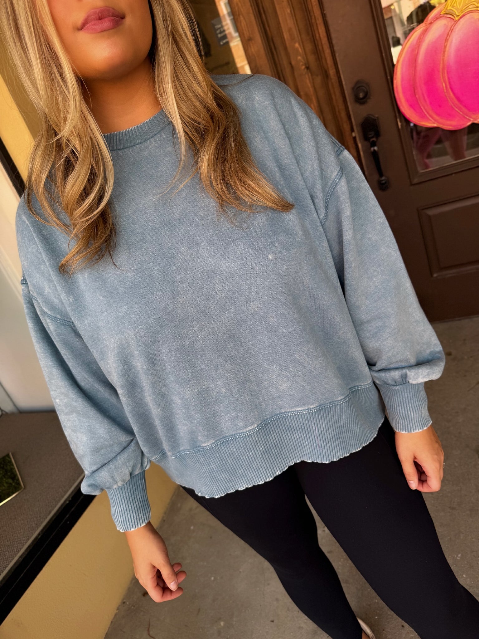 pure perfection sweatshirt in dusty blue