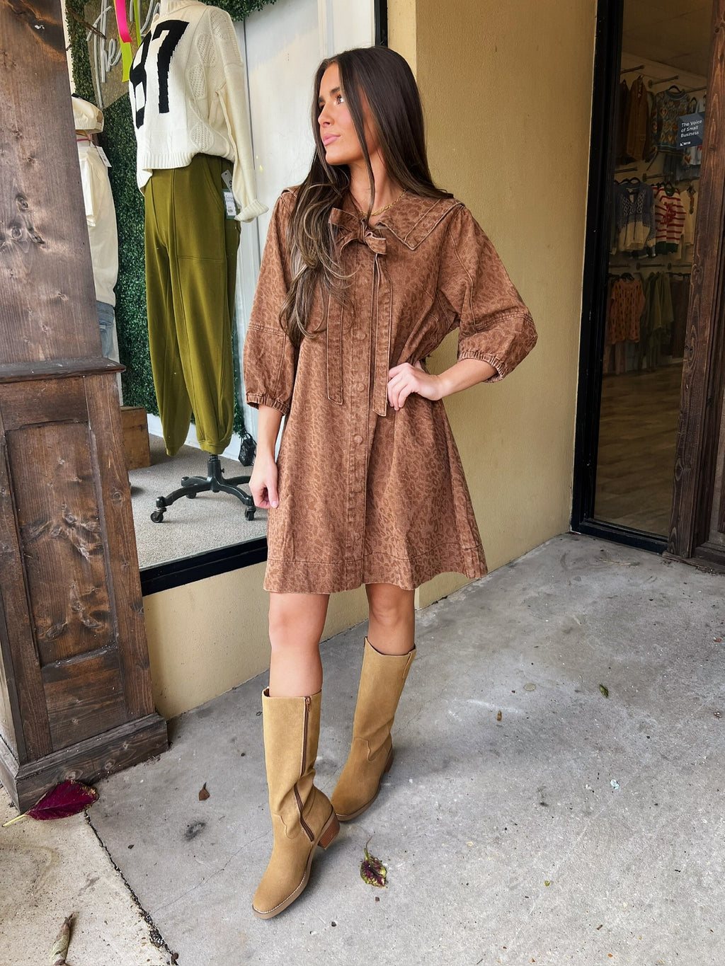 elliot denim leopard dress