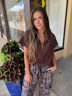 sadie quarterzip in chocolate