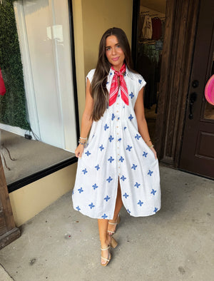 lettie midi dress in ivory/royal