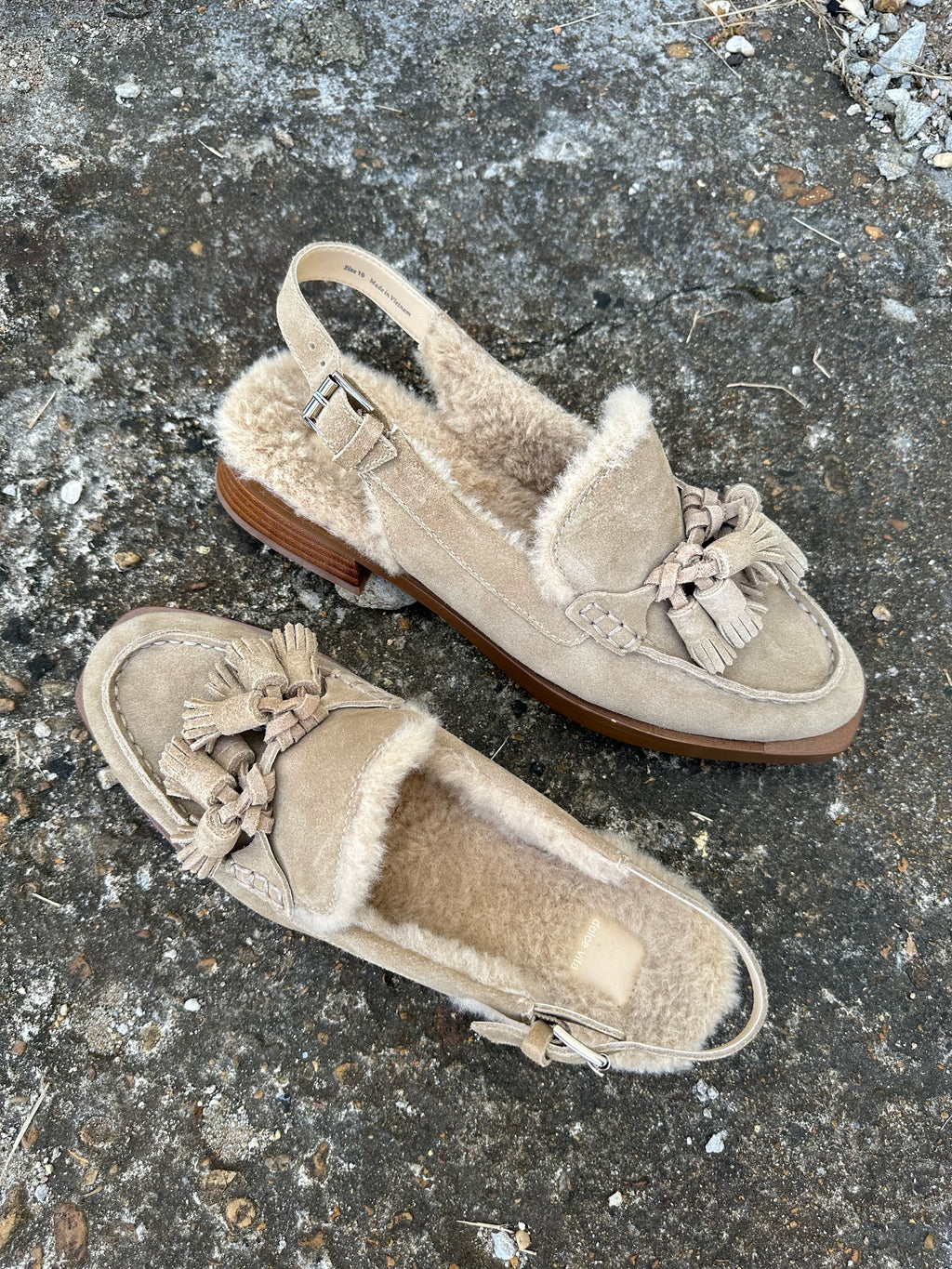 dolce vita hamlit slingback mule in dark taupe plush