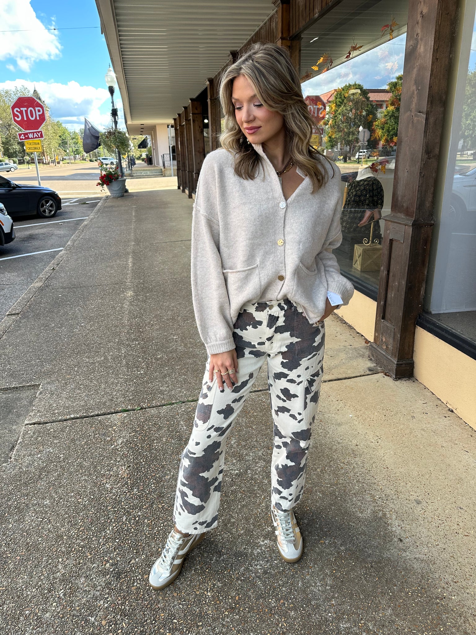 cow print cargo pant