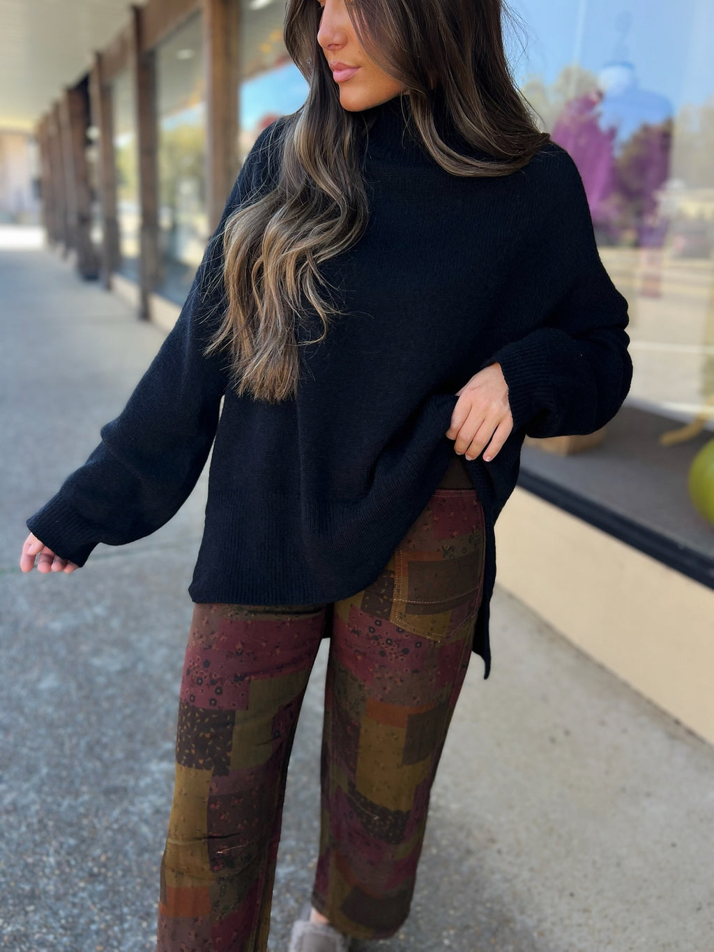 cozy cool mock neck sweater in black