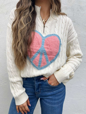 peace + love quarter zip sweater