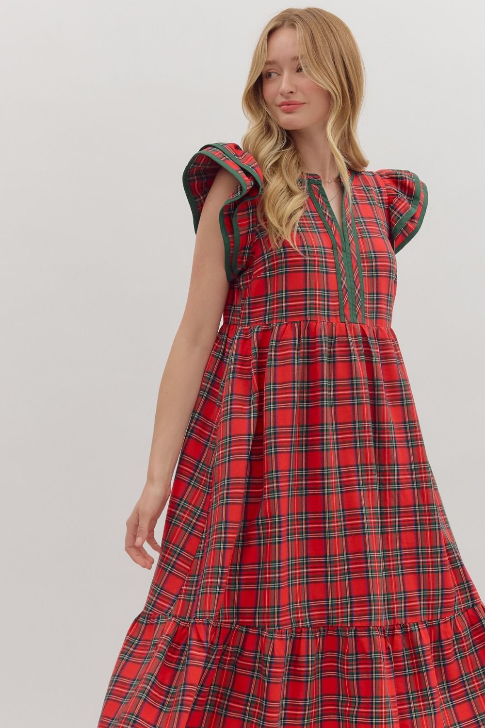 holiday plaid midi dress