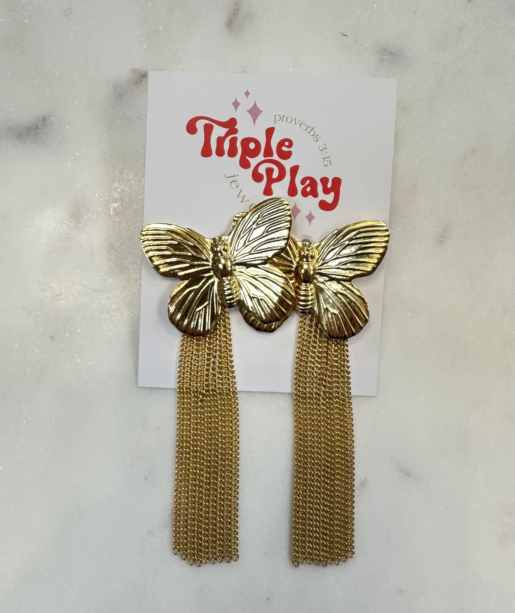 triple play butterfly with tassels earring
