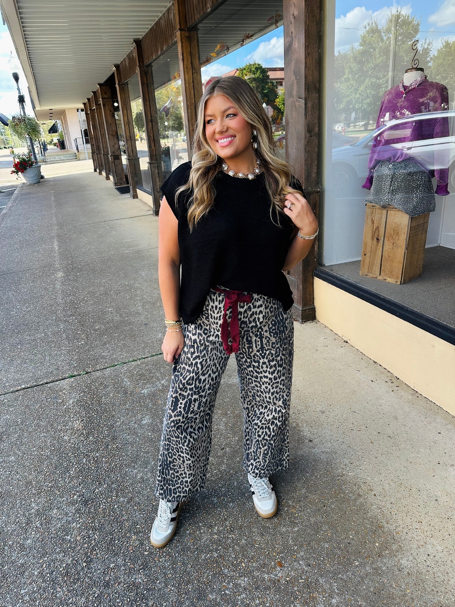 jess leopard belted barrel pant