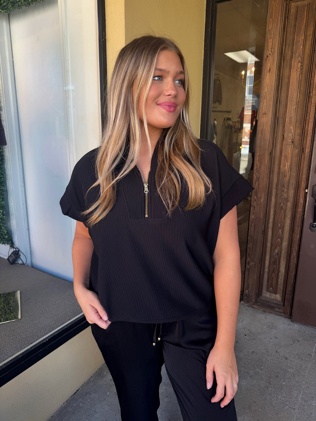 sadie quarter zip in black