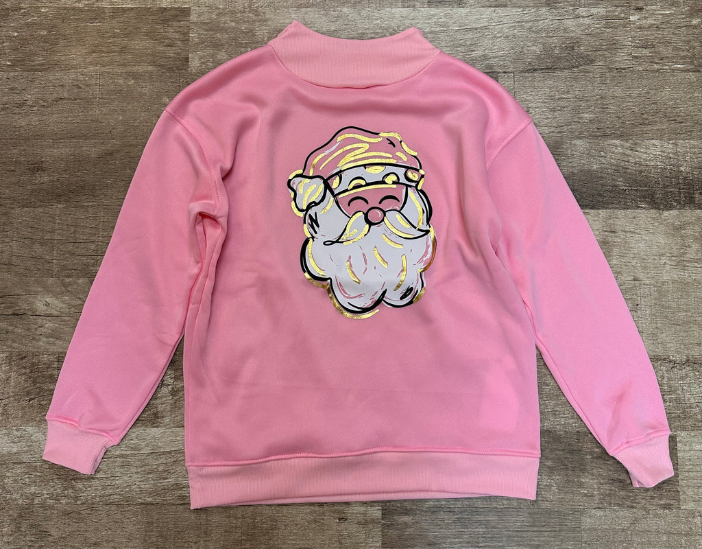 pink santa mock neck sweatshirt