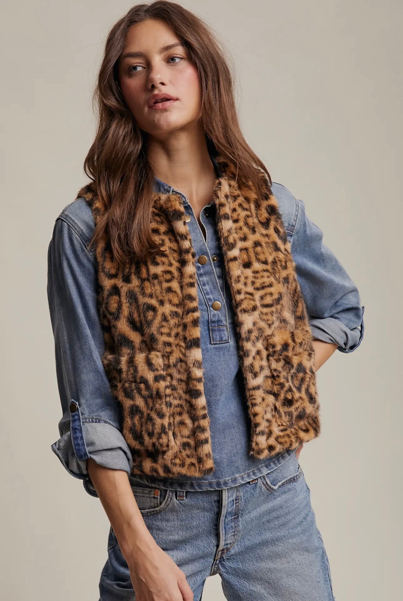 faux fur leopard vest