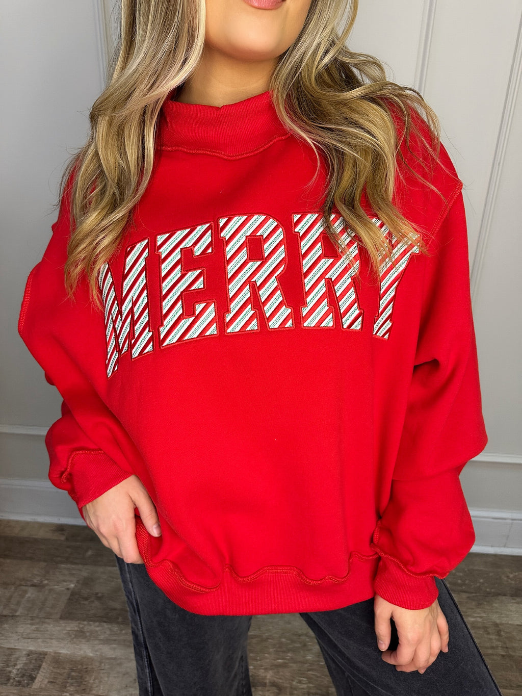 merry embroidered mock neck