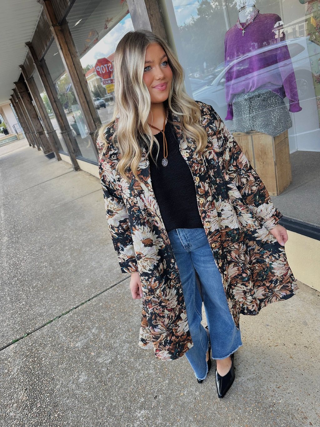 miller floral button down coat