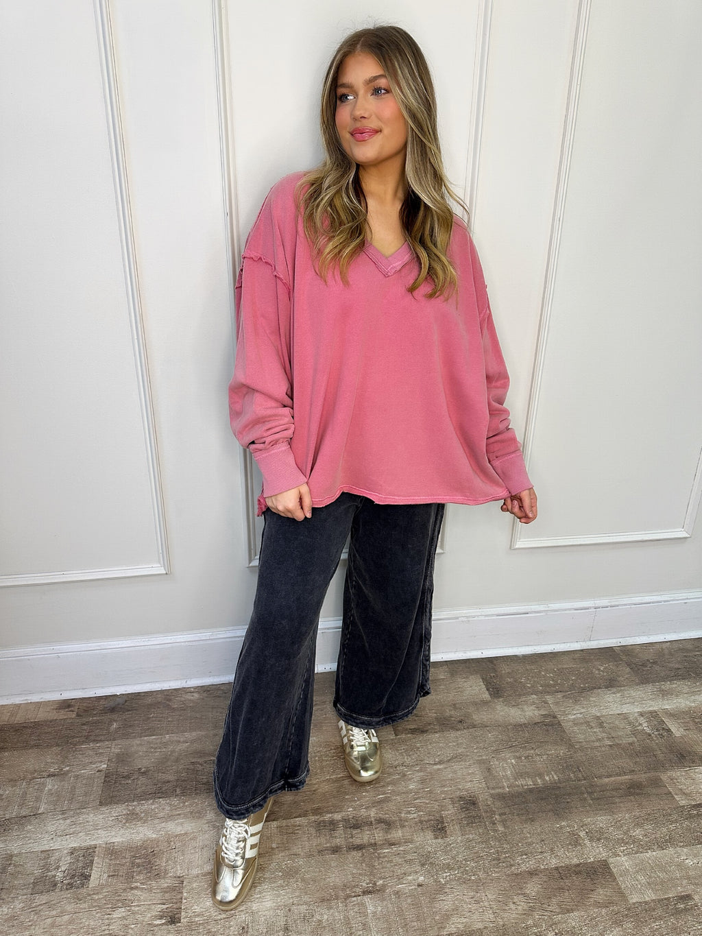 baylee oversized pullover in dusty rose