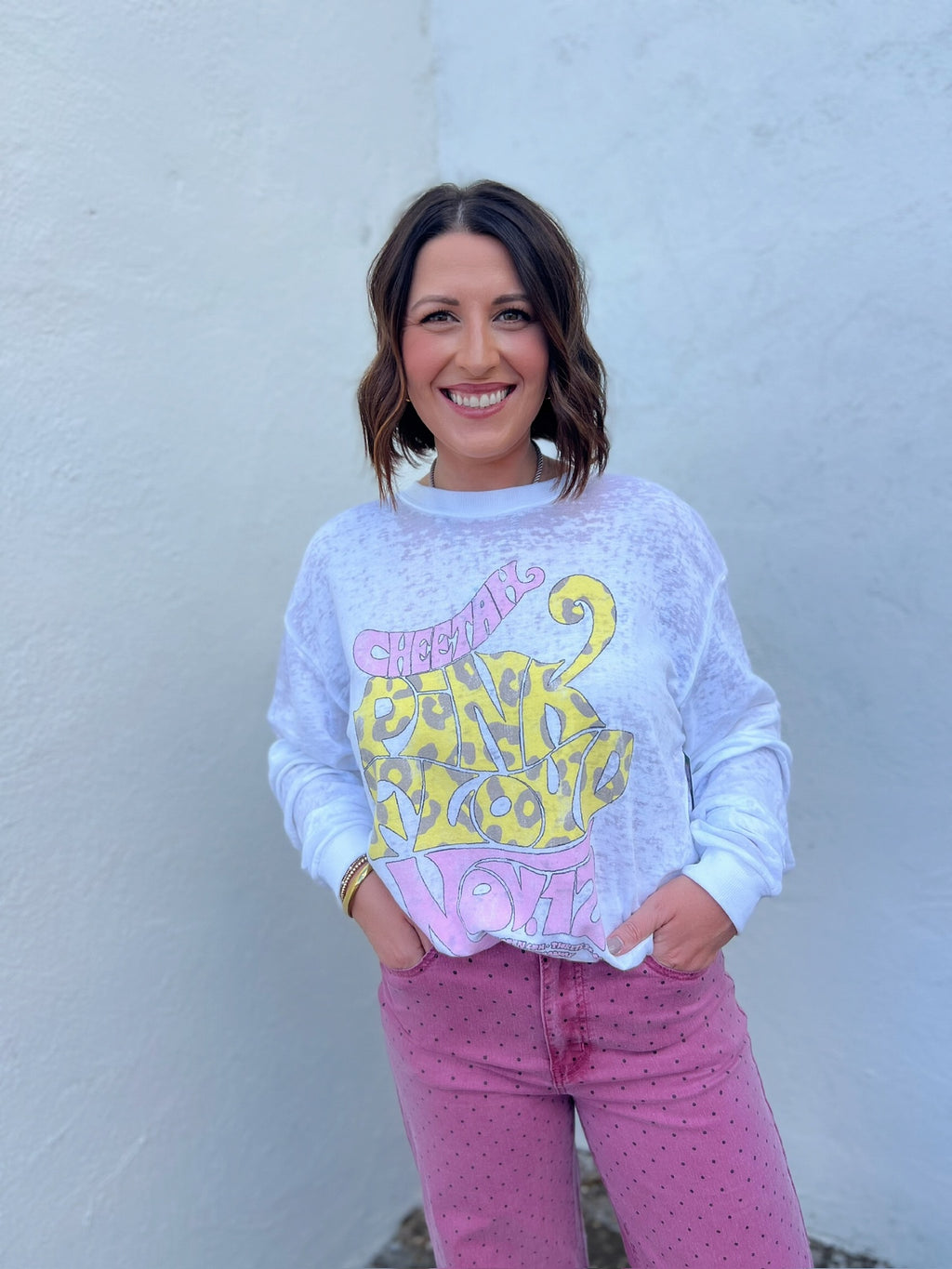 recycled karma pink floyd cheetah burn out sweatshirt