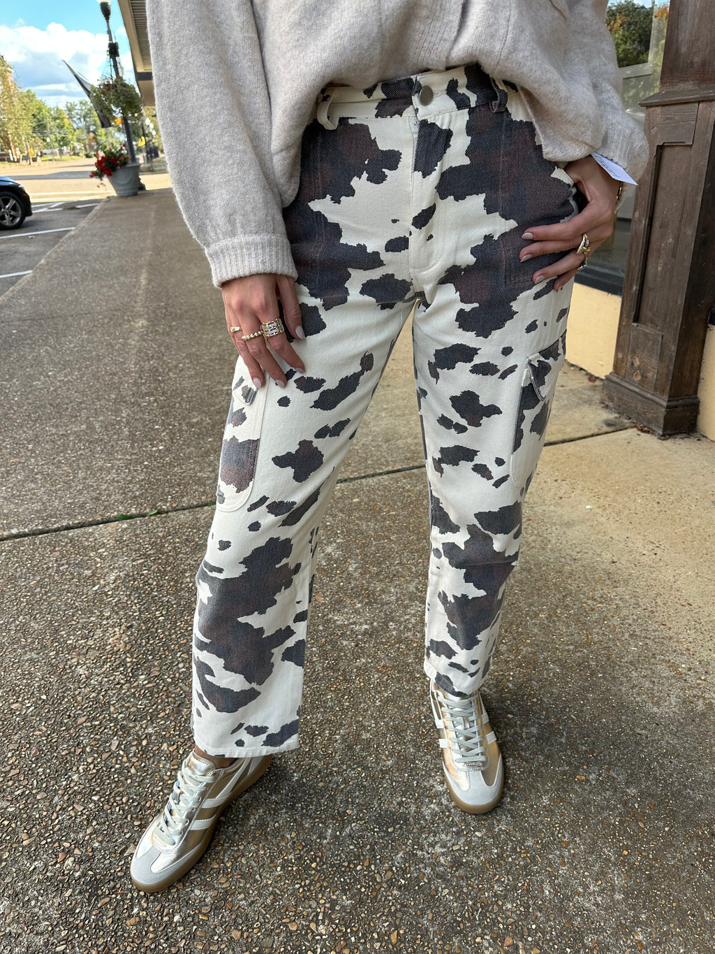 cow print cargo pant